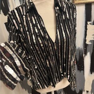 Boohoo V-Neck Black Top with Silver Sequins